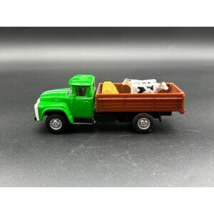 JFL Pull Back Farm Green and Brown Small Cattle Truck with Cows New